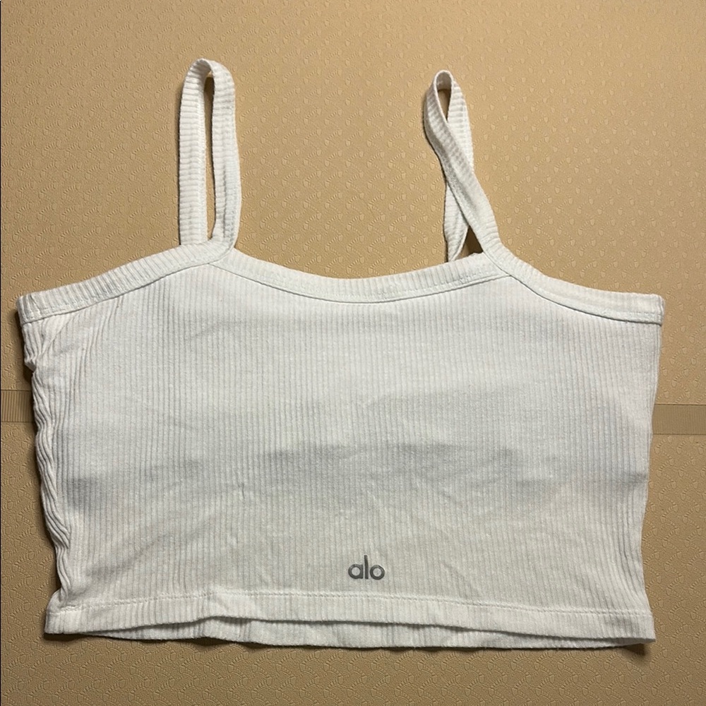 ALO Yoga White Ribbed Tank Top